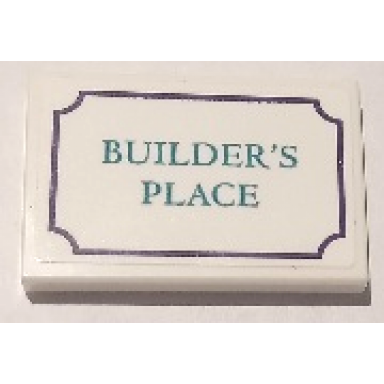 white tile 2 x 3 with dark turquoise builders place and dark purple border pattern model right side sticker - set 41714