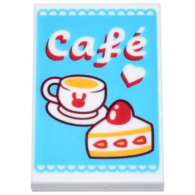 white tile 2 x 3 with medium azure sign with red white and yellow coffee cup cake heart and café cafe pattern