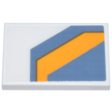 white tile 2 x 3 with sand blue panel and angled bright light orange stripe pattern model left side sticker - set 75357