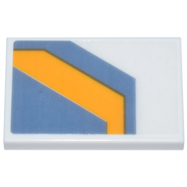 white tile 2 x 3 with sand blue panel and angled bright light orange stripe pattern model right side sticker - set 75357