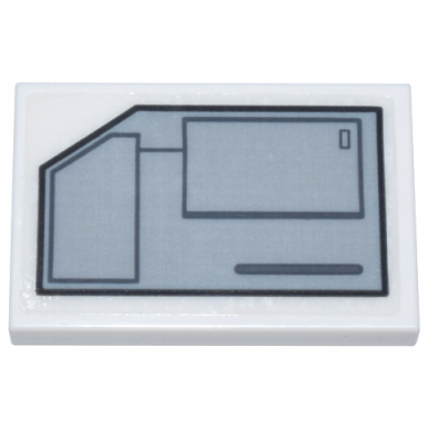 white tile 2 x 3 with light bluish gray and black mechanical panel with cut corner and dark bluish gray rectangle pattern model left side sticker - set 75357