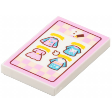 white tile 2 x 3 with clothing ad bright pink and dark red border medium azure and yellow garments pattern