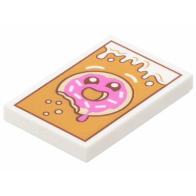 white tile 2 x 3 with dripping icing crumbs tan donut doughnut with bite sprinkles dark pink frosting and reddish brown eyes on medium nougat background pattern