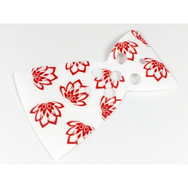 white minifigure cape cloth rounded bottom and straight collar with red flowers pattern - traditional starched fabric