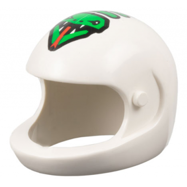 white technic figure accessory helmet with green viper pattern
