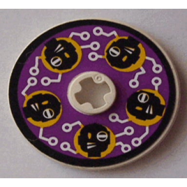 white technic disk 3 x 3 with black cyber heads on purple pattern sticker - sets 3038 8233 8239 8266