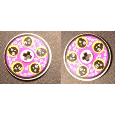 white technic disk 3 x 3 with black cyber heads on purple pattern on both sides stickers - set 8257