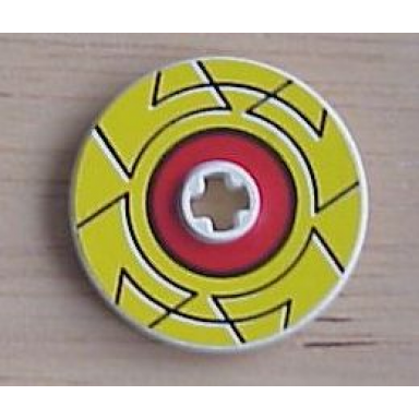 white technic disk 3 x 3 with yellow border around red circle pattern sticker - sets 8482 8483