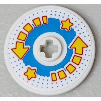 white technic disk 3 x 3 with 2 yellow stars and segmented arrows dark azure circle and dots pattern sticker - set 10303