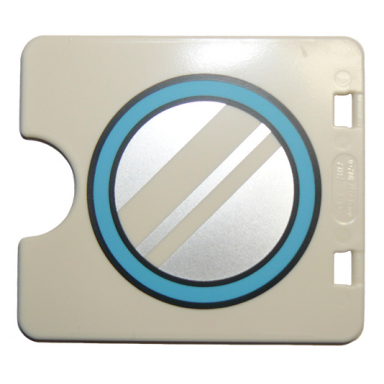 white duplo door window pane 1 x 4 x 3 with semi oval cutout with round mirror and medium azure border pattern