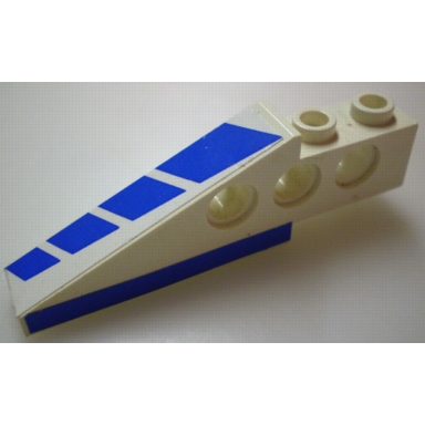 white technic slope 6 x 1 x 1 2 3 with blue stripes and blue on bottom pattern left stickers - set 8824