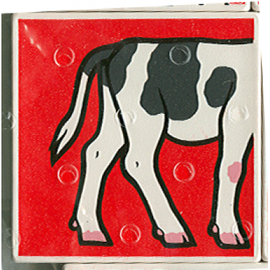 white duplo tile 2 x 2 x 1 with cow mosaic picture 07 pattern