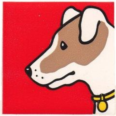 white duplo tile 2 x 2 x 1 with dog mosaic picture 01 pattern