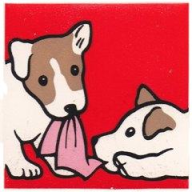 white duplo tile 2 x 2 x 1 with dog mosaic picture 08 pattern
