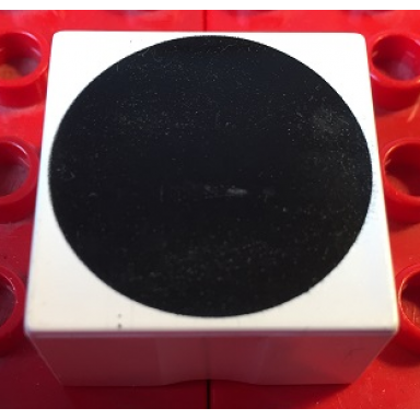 white duplo tile 2 x 2 x 1 with shape black circle pattern