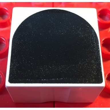 white duplo tile 2 x 2 x 1 with shape black inverse arch pattern