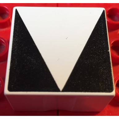 white duplo tile 2 x 2 x 1 with shape black inverse isosceles triangle pattern