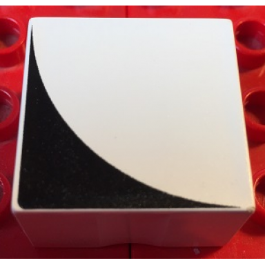 white duplo tile 2 x 2 x 1 with shape black inverse quarter circle pattern