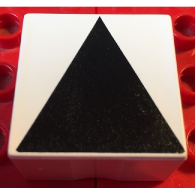 white duplo tile 2 x 2 x 1 with shape black isosceles triangle pattern