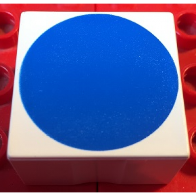 white duplo tile 2 x 2 x 1 with shape blue circle pattern