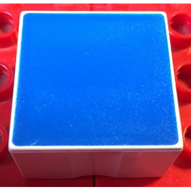 white duplo tile 2 x 2 x 1 with shape blue square pattern