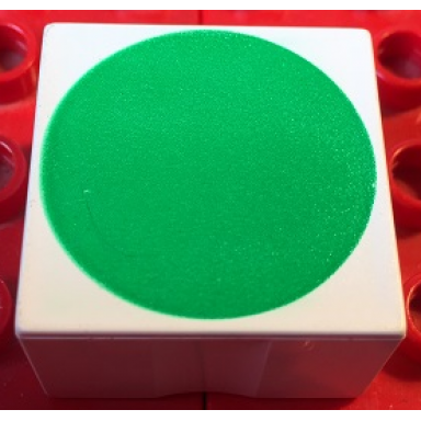 white duplo tile 2 x 2 x 1 with shape green circle pattern
