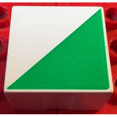 white duplo tile 2 x 2 x 1 with shape green right triangle pattern