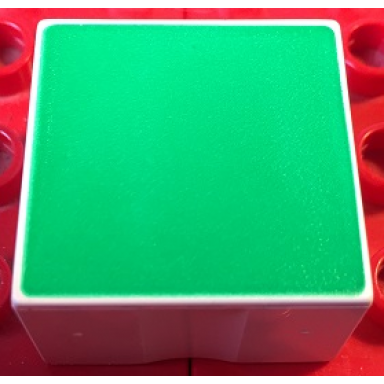 white duplo tile 2 x 2 x 1 with shape green square pattern
