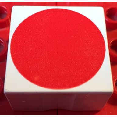 white duplo tile 2 x 2 x 1 with shape red circle pattern