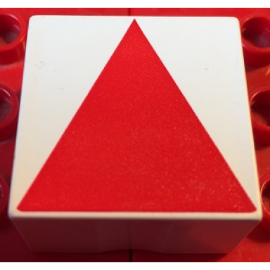white duplo tile 2 x 2 x 1 with shape red isosceles triangle pattern