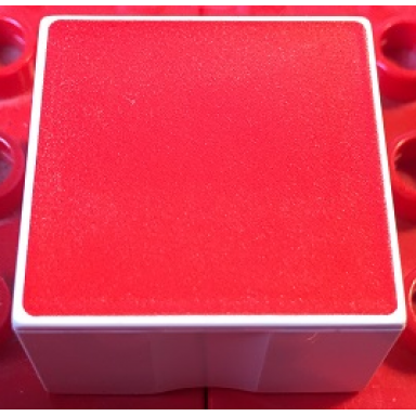 white duplo tile 2 x 2 x 1 with shape red square pattern