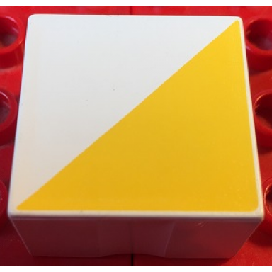 white duplo tile 2 x 2 x 1 with shape yellow right triangle pattern
