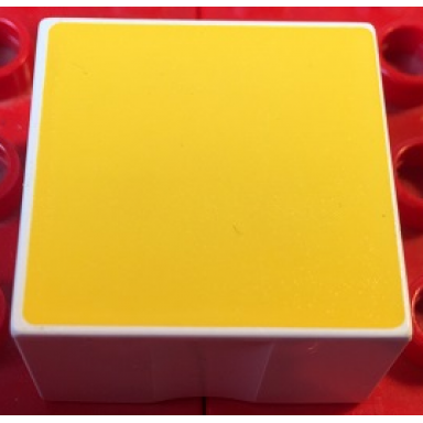 white duplo tile 2 x 2 x 1 with shape yellow square pattern