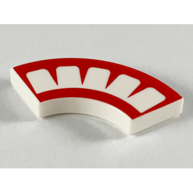 white tile round corner 2 x 2 macaroni with red mouth with 5 white teeth pattern