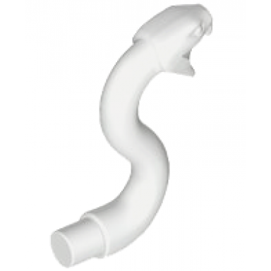white snake head with open mouth fangs and curved neck with bar