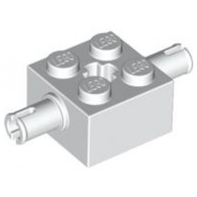 white brick modified 2 x 2 with pins and axle hole