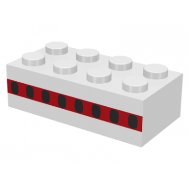 white brick 2 x 4 with plane windows 8 in thin red stripe pattern
