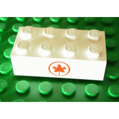 white brick 2 x 4 with red maple leaf air canada logo pattern
