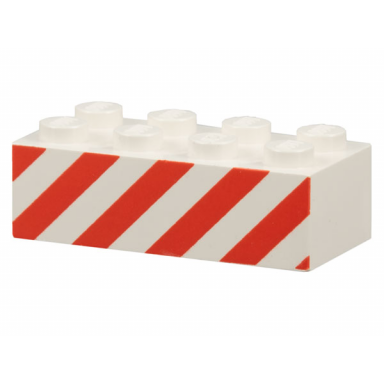 white brick 2 x 4 with angled red danger stripes pattern