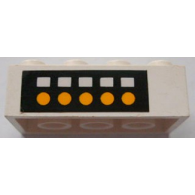 white brick 2 x 4 with 5 white squares and 5 yellow dots on black background pattern sticker - set 4025