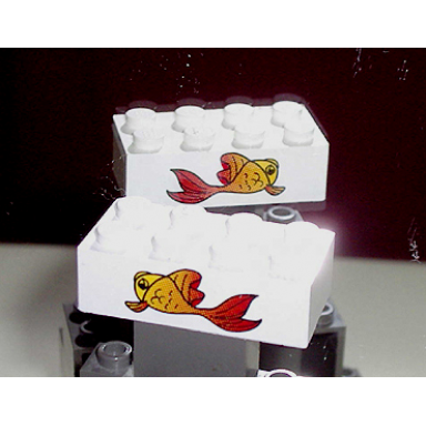 white brick 2 x 4 with fish pattern on both sides stickers - set 4178