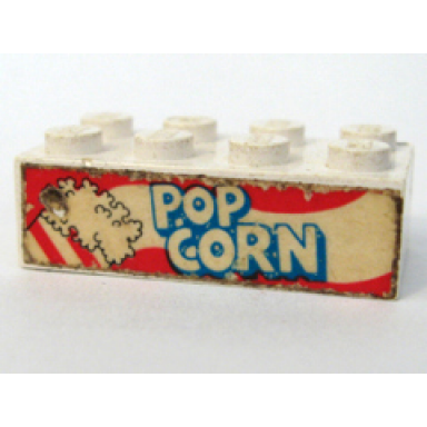 white brick 2 x 4 with popcorn with 3 white stripes on bag pattern both sides stickers - set 6390