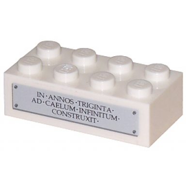 white brick 2 x 4 with in annos triginta ad caelum infinitum construxit on plaque pattern sticker - set 5974