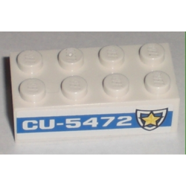white brick 2 x 4 with cu-5472 and badge pattern on both sides stickers - set 8196