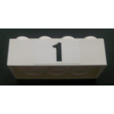 white brick 2 x 4 with black 1 pattern sticker - set 8672