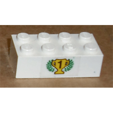 white brick 2 x 4 with black number 1 on yellow trophy cup and laurels pattern sticker - set 6539