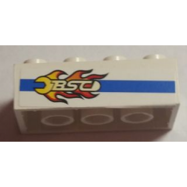 white brick 2 x 4 with blue line and flaming wrench bsc pattern model left side sticker - set 8681
