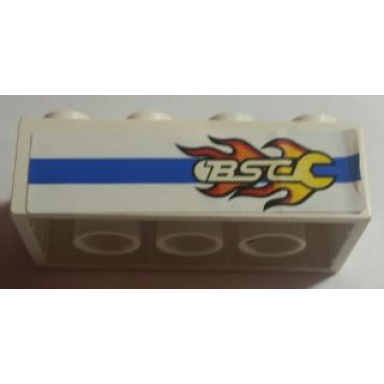 white brick 2 x 4 with blue line and flaming wrench bsc pattern model right side sticker - set 8681