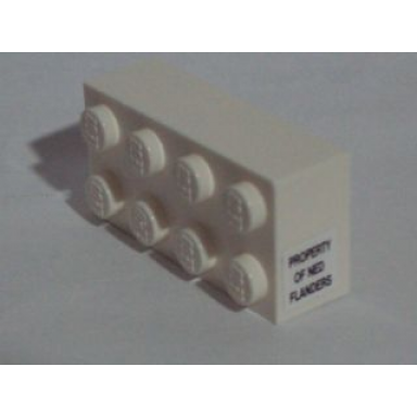 white brick 2 x 4 with property of ned flanders pattern sticker - set 71006