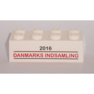 white brick 2 x 4 with 2016 danmarks indsamling pattern